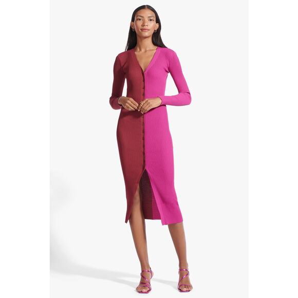 Staud Shoko Sweater Dress in Fuchsia / Bordeaux +